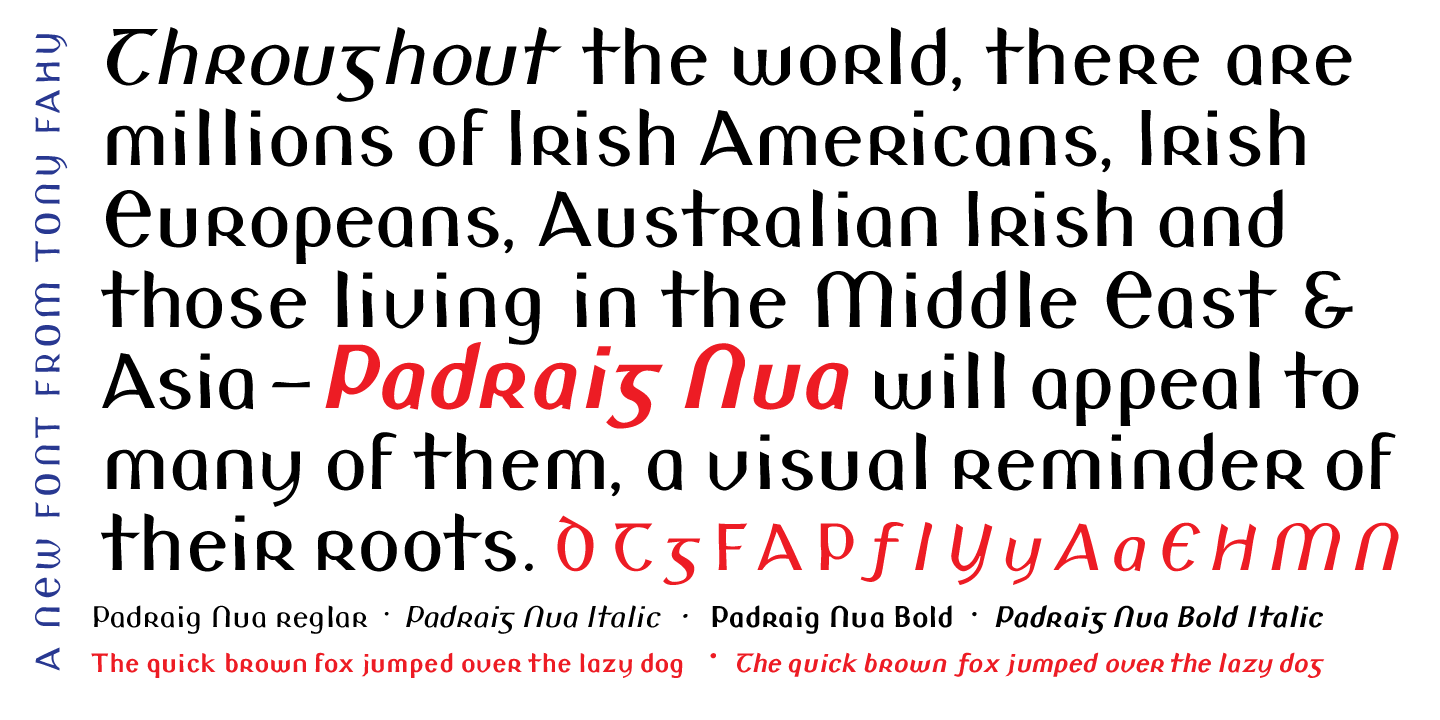 Beispiel einer Padraig Nua Italic-Schriftart